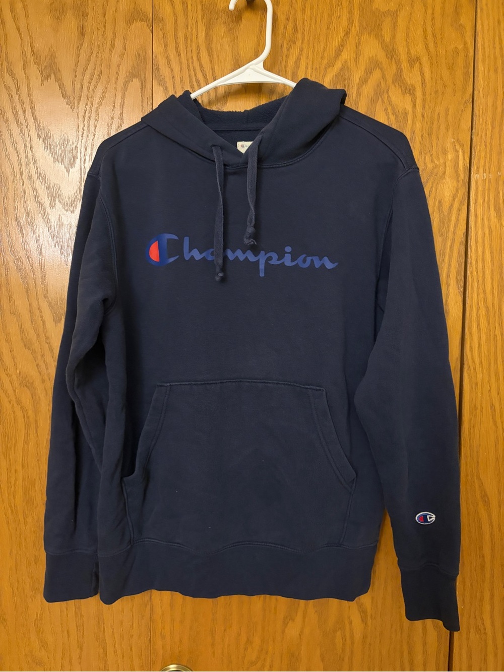 Champion Script Logo Pullover Hoodie Men'Small Blue Size Small